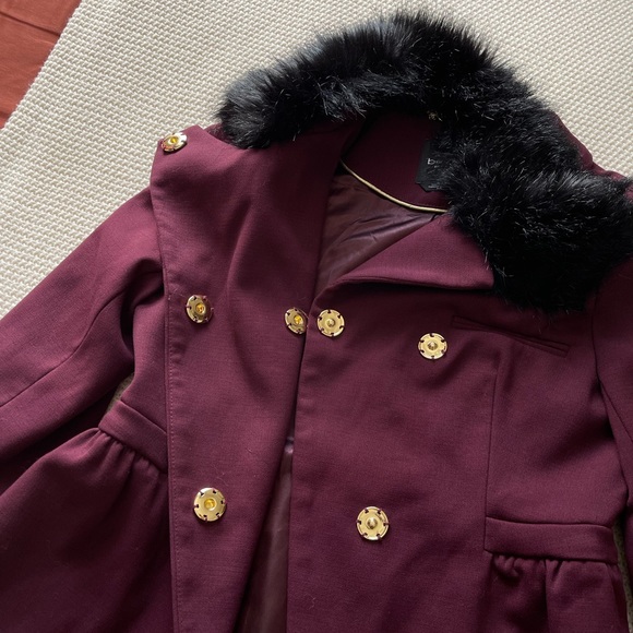 Bebe Faux Fur Collar Burgendy Coat - Picture 8 of 16